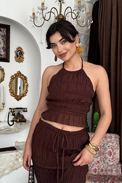 CKM MODA طقم زيروس المزدوج باللون البني