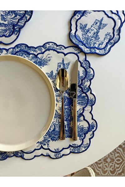 NURHAN HOME COLLECTION Toile De Jouy Desenli Lüks Amerikan Servis ve Kokteyl Peçete 12'lı Set - L'Antique Serisi