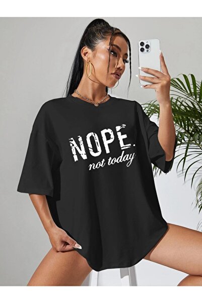JENOLAN تي شيرت كبير الحجم للنساء/الفتيات مطبوع عليه Nope Not Today