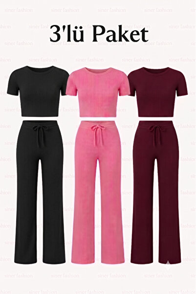 Siner Fashion Set de 3 piese pentru femei Crop cu picioare largi