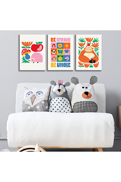 Tilki Dünyası Set de 3 tablouri pe pânză pentru camera copiilor - Decor de pe...