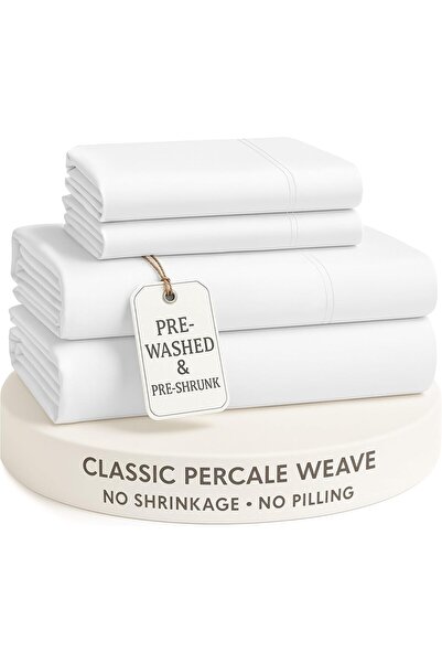 LANE LINEN Washed Cotton Percale California King Sheet Set - 4 PC Cal King Sh...