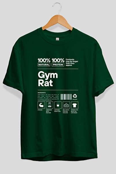 Ankhises Tricou verde cu imprimeu frontal Gym Rat, supradimensionat, 100% bum...