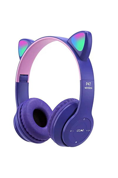 Cat ear Ασύρματα/Ενσύρματα ακουστικά κεφαλής μωβ χρώματος
