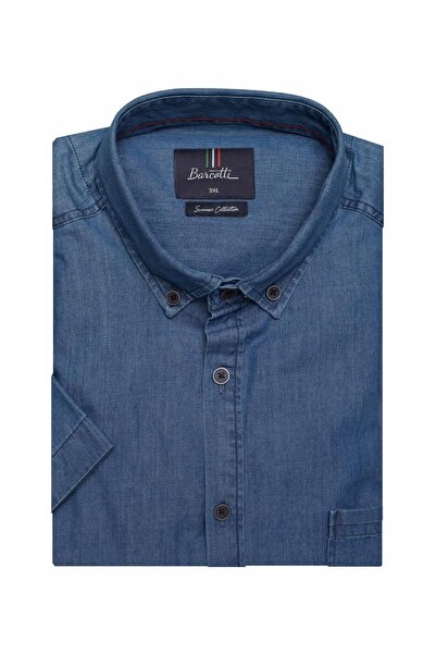 tambattal Cămașă din denim mărime mare, cu jumătate de fermoar și guler cu nasturi (potrivire confortabilă)