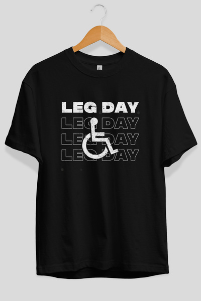 Ankhises Μπλουζάκι Leg Day Oversize με στάμπα μπροστά, μαύρο, 100% βαμβάκι, S...