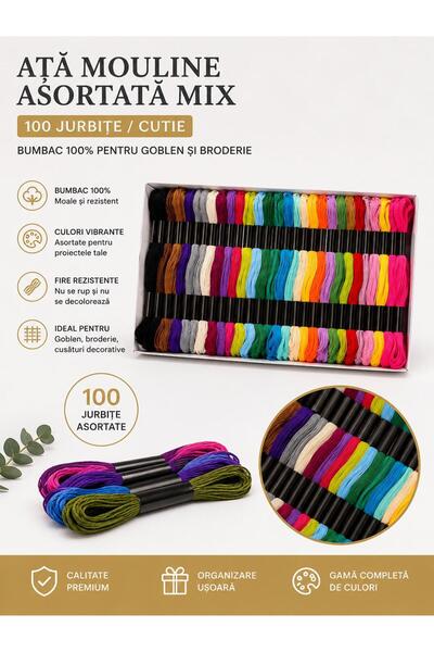 Saturn Ata Mouline Asortata Mix inchis – 100 Jurbite/Cutie – Bumbac 100% pent...