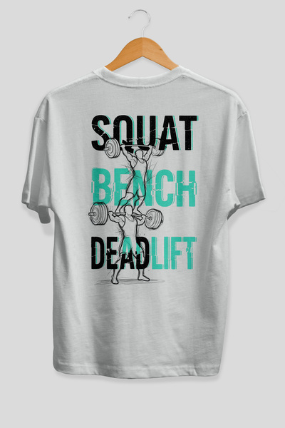 Ankhises Tricou alb cu imprimeu pe spate Squat Bench Deadlift 2, supradimensi...