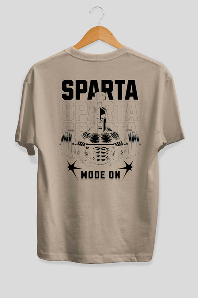 Ankhises Tricou bej cu imprimeu pe spate Sparta Gym, supradimensionat, 100% b...