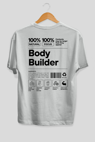 Ankhises Tricou alb cu imprimeu pe spate Body Builder, supradimensionat, 100%...