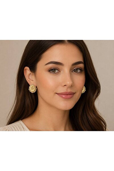 Mervişim Aksesuar Zircon Stone Gold Look Wicker Flower Model Gold Color Women...