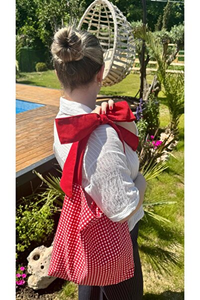 TOPLINE Red Gingham Bow Detailed Women's Shoulder Bag
