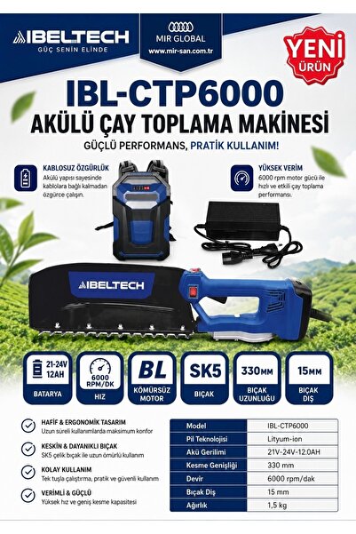 İBELTECH IBL-CTP6000 Akülü Çay Toplama Makinesi 21-24V 12Ah BL Motorlu Su Geç...