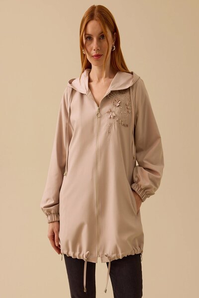 Rain and River Embroidered Hooded Trench Coat