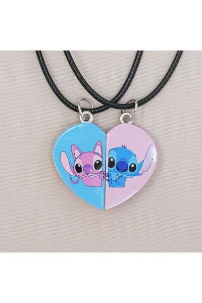 Zuum Accessories 2 li Stitch Mıknatıslı Model ip Kolye , Arkadaşlık Kolyesi ,...
