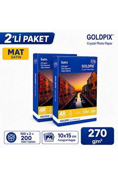 Goldpix 270gr 10x15cm Mat Fotoğraf Kağıdı - 2'li Paket 200 Adet Satin İnkjet