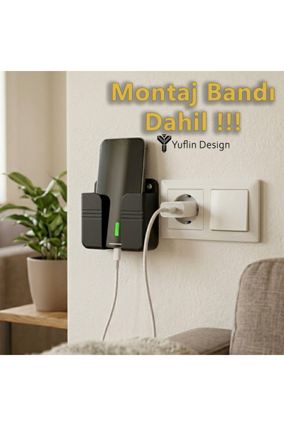 Yuflin Design Priz Yanı - Priz Üstü Telefon Tutucu Şarj Standı | Duvara Monte...