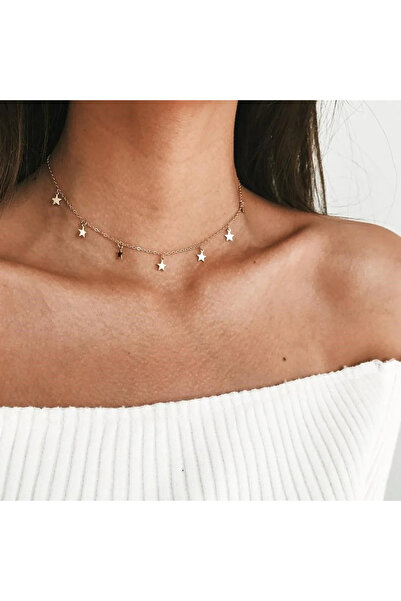 Altın Renk Geometrik Yıldız Kolye Altın Zincir Kadınlar İçin Kolye Chokers Kadınlar İçin