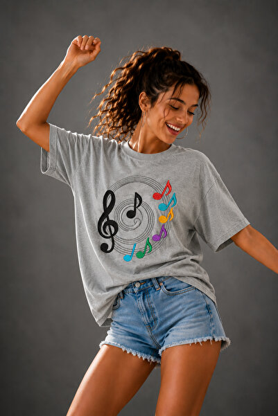 ArtYus Musical Notes Printed Crew Neck Unisex Oversize T-Shirt – Colorful Not...