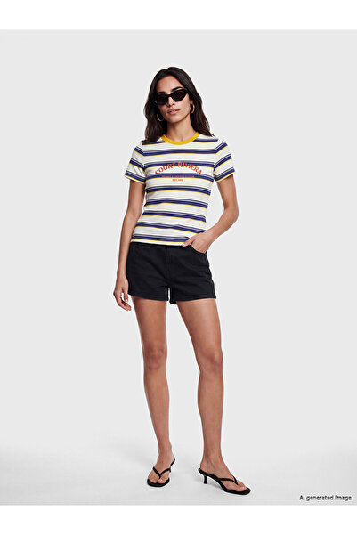 LC Waikiki Crew Neck Striped Women's Ribbed T-Shirt