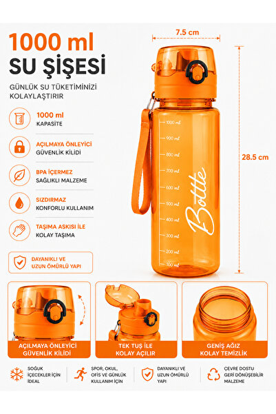 genel tr 1000 ml su matarası turuncu