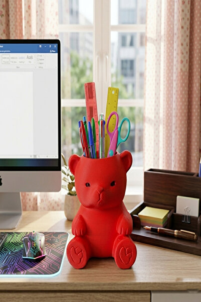 Küp Atölye Cute Teddy Bear Makeup Brush Organizer and Pen Holder