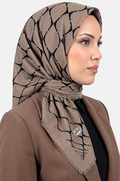 hadiora Women's Mink Black Geometric Patterned Flared Twill Scarf