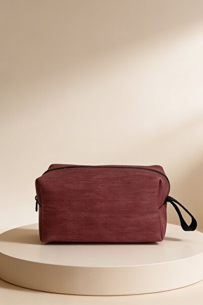 ents Burgundy Linen Textured Cosmetic Bag Multi-Purpose Travel Organizer