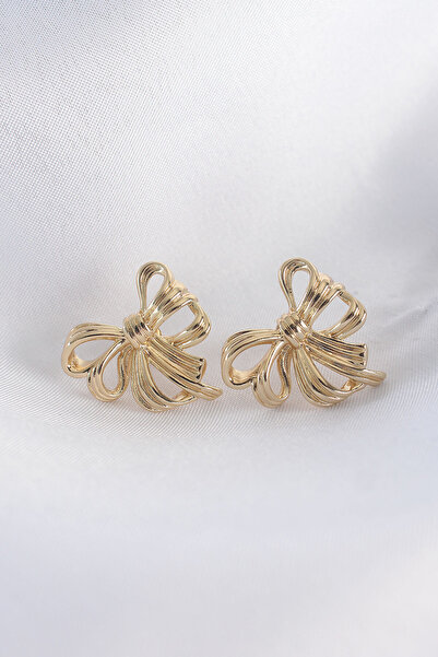 OGHAMAY Brass Gold Color Bow Earrings