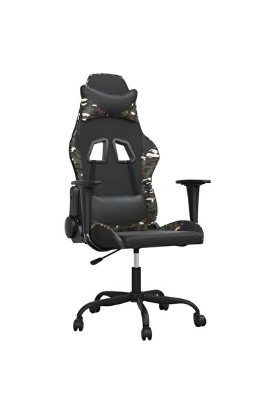 vidaxl Scaun de gaming de masaj, negru și camuflaj, piele ecologică