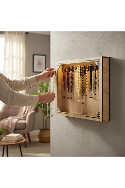 Grafiza Ahşap Led Işıklı Tespih Standı - 10 askılı - 40 x 35 cm - Sonomo