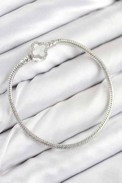 OGHAMAY Brass Charm Zircon Stone Clover Model Silver Color Women's Bracelet