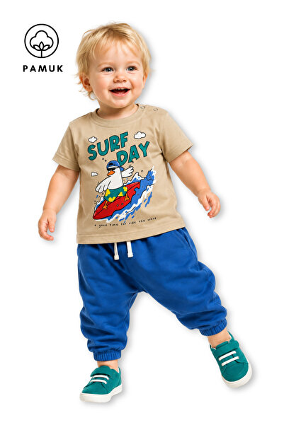 difa kids تي شيرت صيفي للأولاد الصغار بأكمام قصيرة وطبعة سيرف