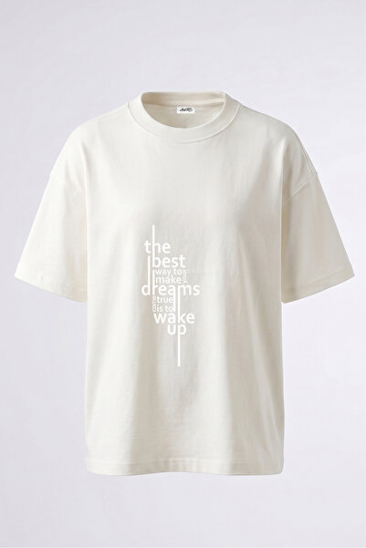 Anetos Motivational Design Back Printed Cotton White Oversize T-Shirt