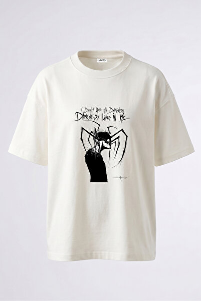Anetos Dark Ghoul Design Back Printed Cotton White Oversize T-Shirt