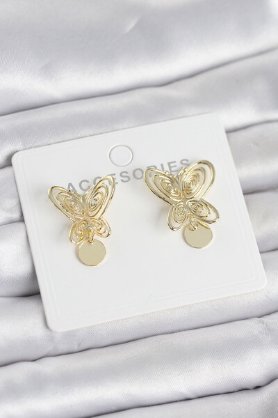 OGHAMAY Füsun Earring Model Gold Color Butterfly Model Brass Women's Earrings