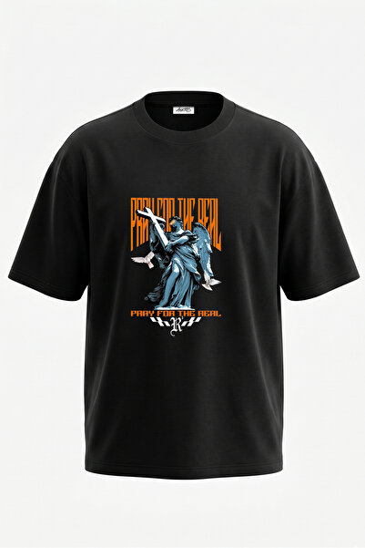 Anetos Tricou oversize negru din bumbac cu imprimeu pe spate Bernini Angel Cr...