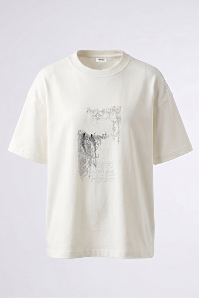Anetos Tricou supradimensionat alb din bumbac cu imprimeu pe spate Gothic Ang...
