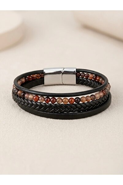 EL YAPIMI Natural Stone Leather Men's Bracelet