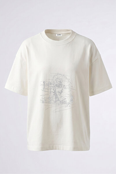 Anetos Bob Marley Design Spate cu imprimeu Bumbac Alb supradimensionat tricou