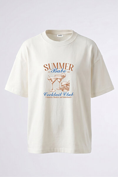 Anetos Summer Cocktails Design cu imprimeu pe spate, tricou oversize alb din ...