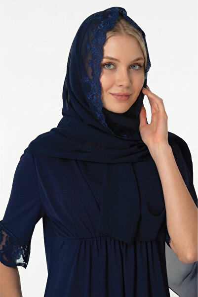 Lohusa Homewear Women's Navy Blue Lace Detailed Chiffon Maternity Shawl
