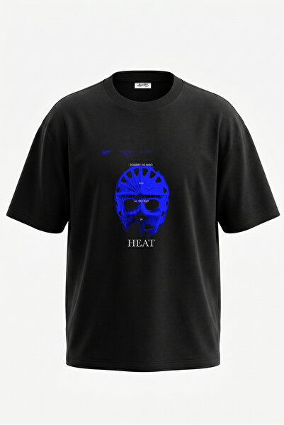Anetos Tricou oversize negru din bumbac cu imprimeu pe spate Heat Mask Design
