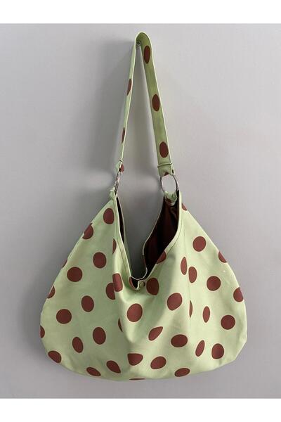 MUTE BAG Polka Bag Puantiye Çanta / Puantiyeli Omuz Çantası Mint Green (28*49)