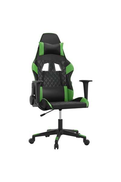 vidaxl Scaun de gaming de masaj, negru și verde, piele ecologică