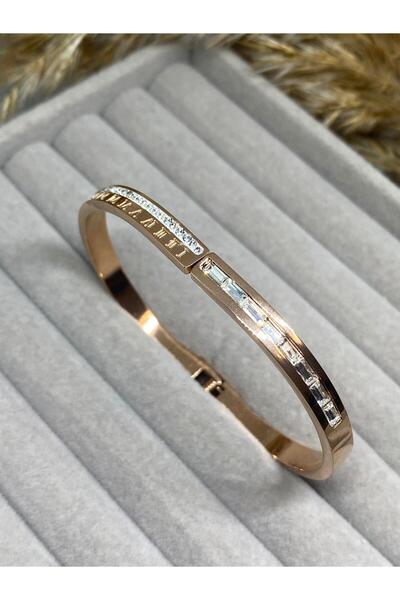 ZEYKU ACCESSORİES Gold Kaplama Çift Taraflı Baget Taşlı Roma Rakamlı Bilezik ...