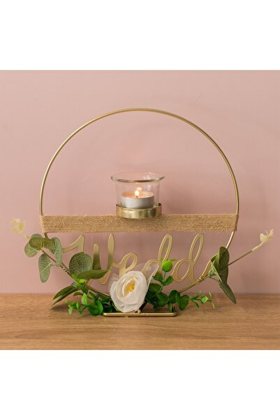 Z Store Suport decorativ metalic auriu cu suport pentru lumânare și flori "We...