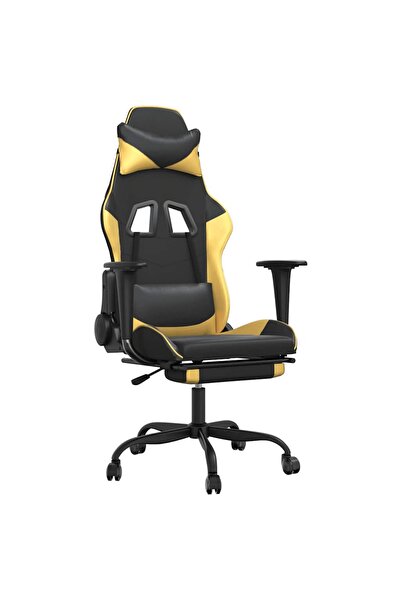 vidaxl Scaun de gaming cu masaj/suport picioare negru/auriu piele