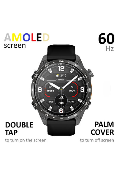 Zenark ®   Watch S PRO, Smartwatch cu ecran Amoled Ultra HD 4K, Baterie de 530 mAh, Rezistent la șocuri extreme, Subacvatic 3 ATM, Busolă, Altimetru, Barometru, Ritm cardiac, Somn, Oxigen în sânge SpO2, Negru