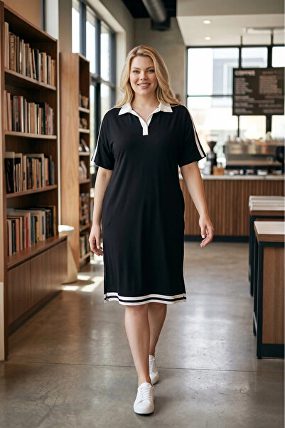 aytemas Shirt Collar Shoulder Stripe Dress